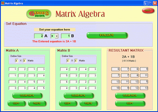 Matrix algebra software interface