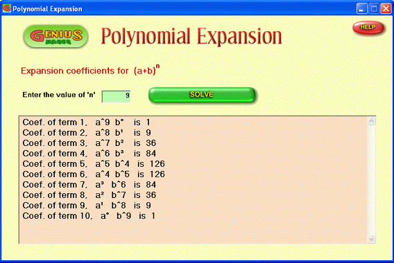 Polynomial expansion - Pascal Triangle - software interface