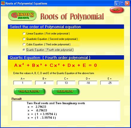 Roots of Polynomial equations software