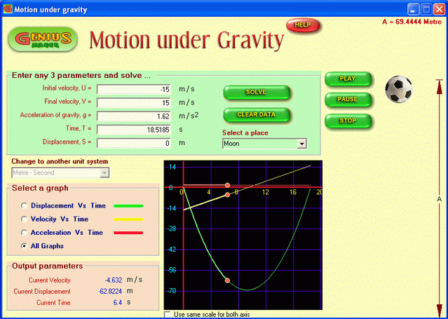 Vertical motion under gravity Software